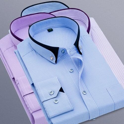 Mens New Business Plaid Slim-fit Cotton Shirt Casual Professional Tooling Bank Formal Jacket Mens Striped Shirt Dad Workwear