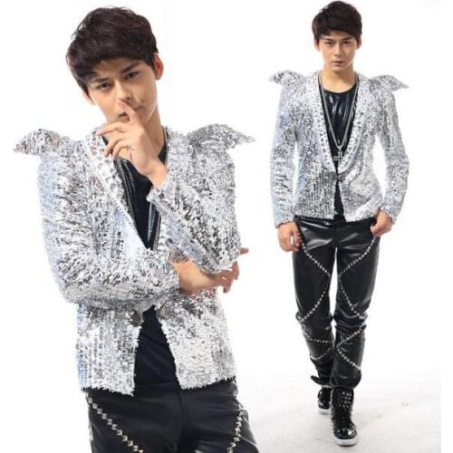 England Silver sequins 1 suit mens blazer jacket men blazer slim fit terno masculino blazer men jacket 2XL Customizable
