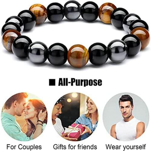 Men Women Bracelet Triple Protection Bracelet Obsidian Hematite Tiger Eye Beads Bracelet Men Jewelry Bring Luck and Prosperity