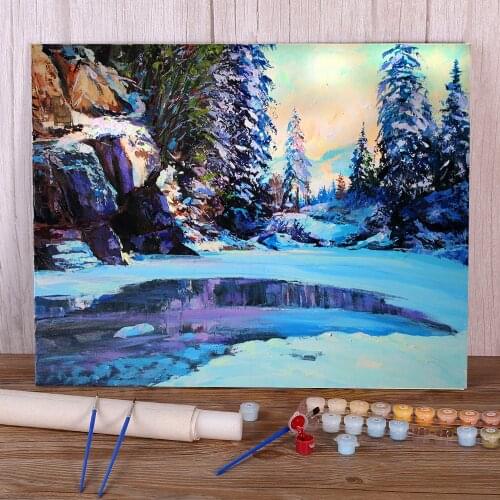 Landscape Cold Winter DIY Painting By Numbers Complete Kit Oil Paints 40*50 Canvas Pictures Decorative Paintings Crafts Art