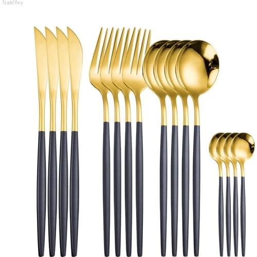 Tableware Fashion Tableware Cutlery Set Cookware 304L 18/10 Stainless Steel Set Gold Spoon and Fork Set Dinnerwear Dropshipping