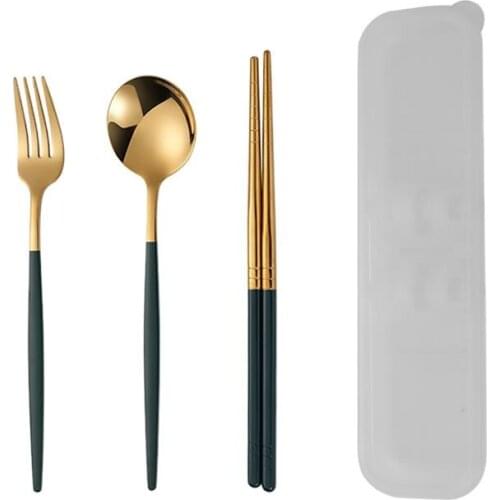 Stainless Steel Dinnerware Sets Portable Reusable Fork Spoon Chopsticks Flatware Fashion Luxury Cutlery Set Gift Box Accessories