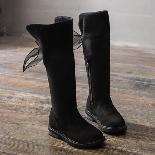 Autumn Winter Girls Knee High Boots Oxford Velvet Comfortable Girls Boots Bow Side Zipper Children Girls Princess Shoes 26-37