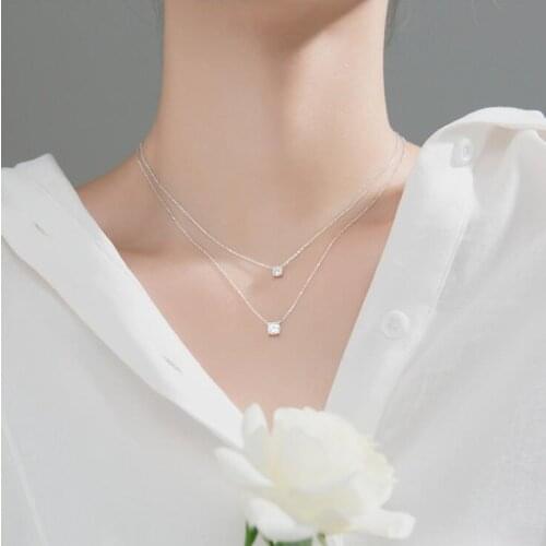 Simple Style Silver Pendant Necklace 925 Sterling Silver Pendants Necklaces with Cubic Zirconia