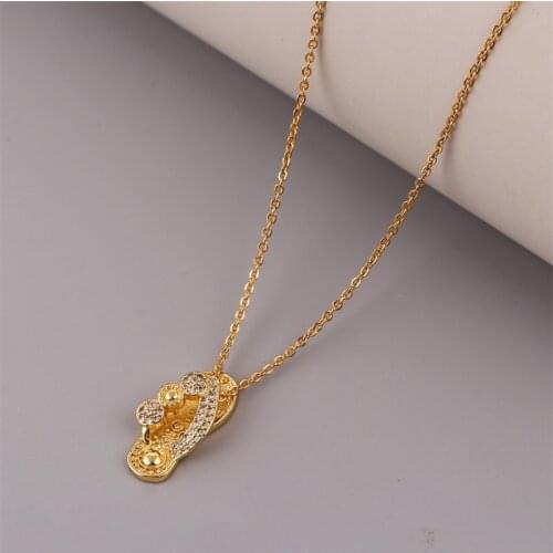 Womens Fashion CZ Cubic Zirconia Gold Color Copper Metal Slippers Necklaces Pendants Trendy Stainless Steel Chain Necklace Gift
