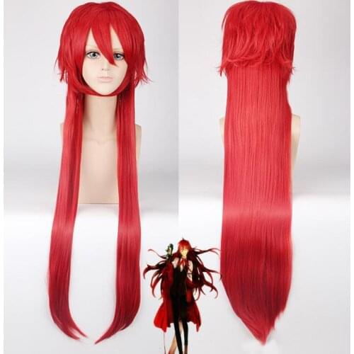 100CM Red Long Wig Cosplay Anime Black Butler Grell Sutcliff Costume Heat Resistant Synthetic Hair Men Women Cosplay Wigs