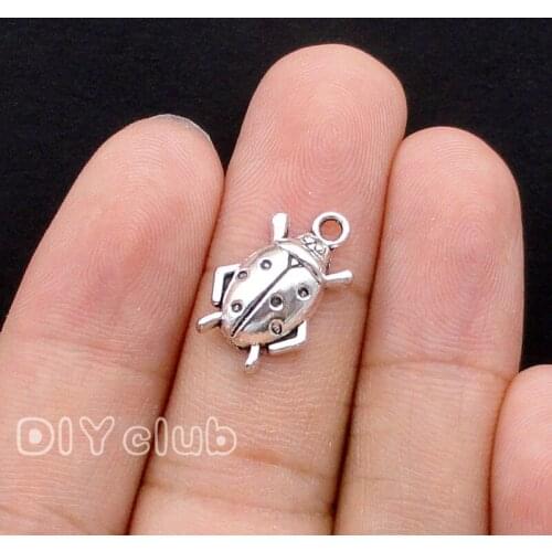 100pcs-Antique Silver Ladybug Charms Pendant 17x11mm