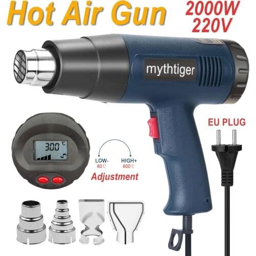 2000W Industrial Electric Hot Air Gun 220V EU Thermoregulator Heat Guns LCD Display Shrink Wrapping Thermal power tool