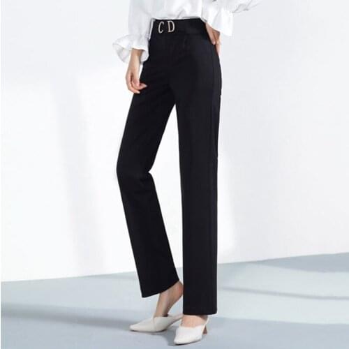 Dropship Women High Waist Stretch Formal Pants Office Casual Trousers Lady Loose Suit Wide Leg Pants Women Trousers 2020 Black