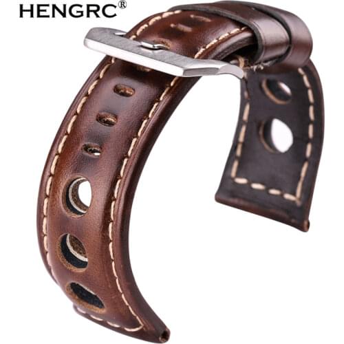 Oil Wax Cowhide Watchbands 22mm 24mm Dark Brown Women Men Fashion Genuine Leather Watch Band Strap Belt With Pin Buckle