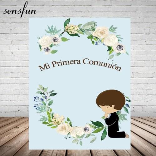Sensfun Mi Primera Comunión Backdrops For Photo Studio Flowers Leaves Kids Baby Shower Newborn 1st Birthday Party Backgrounds