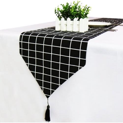 1pc Tablecloth Flags Black and White Grid Thicken Table Runner for Home Table Decorations Modern Style