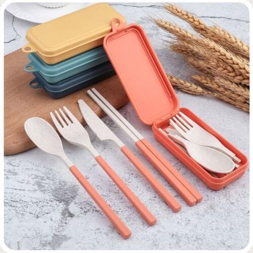 Wheat Straw Folding Tableware Portable Set Detachable Knife Fork Spoon And Chopsticks 4 Piece Travel Set