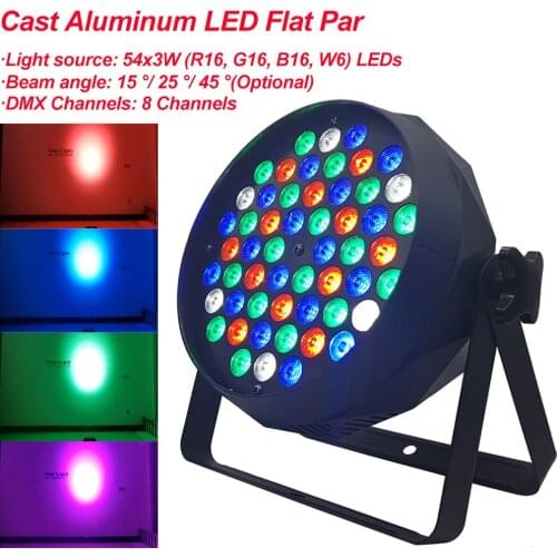 Cast Aluminum LED 54x3W RGBW LED Flat Par RGBW Color Mixing DJ Wash Light Stage Uplighting KTV Disco Bar Sound Music DMX512