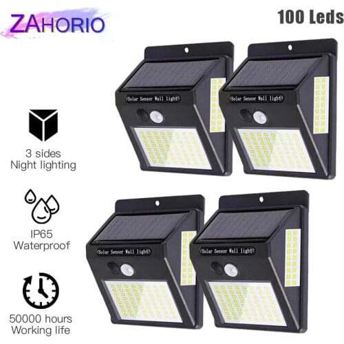 ZAHORIO 100 LED Solar Light Outdoor Solar Lamp with Motion Sensor WaterproofSolar Powered Sunlight Spotlights for Garden Decor