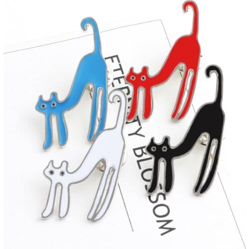 Funny Animal Brooch Black Red White Blue Cartoon Cats Enamel Badge Pins Bag Clothes Denim Shirt Lapel Pin Jewelry Gift for Women