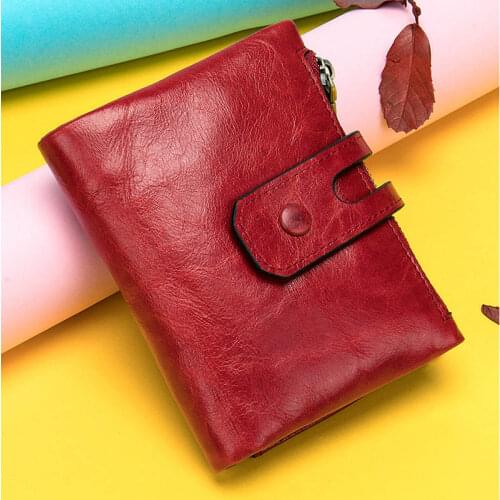 Luufan Genuine Leather Womens Wallet Red Black Soft Cowskin Short Purse With Coin Pocket Female Lady Small Card Holder Wallets