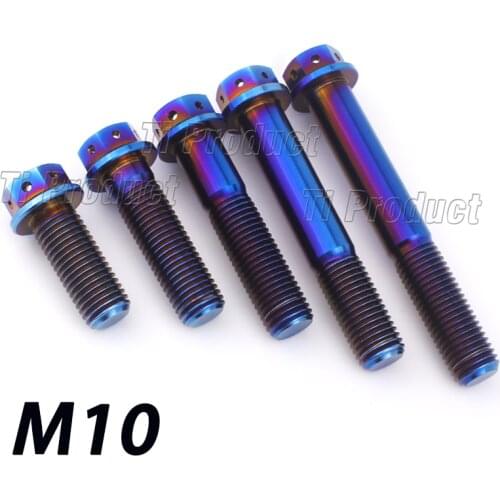 1Pcs Titanium Bolt Hexagons Flange Head M10 X 20-100mm Motorcycle Brake Caliper Fixing Screw Burned Blue Motor Engine Shell Bolt