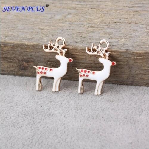 High Quality 10 Pieces/Lot 23mm*17mm UV Gold Color Enamel Animals Christmas Deer Charms