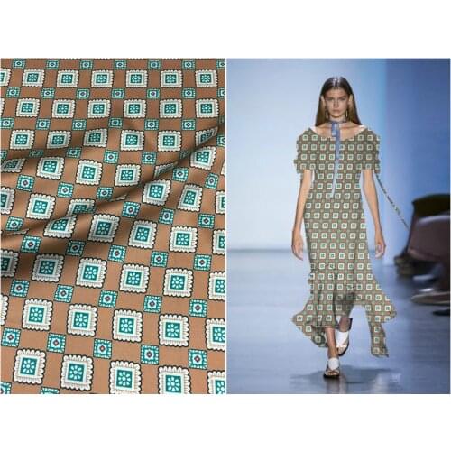 140cm Wide Geometry Block Printing Fashion New Spandex Silk Satin Fabric For Dress