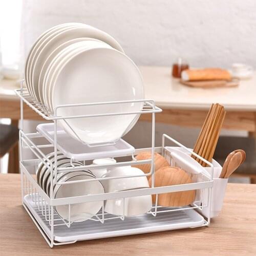2 Tier Dish Rack and Drainboard Set, Dish Drying Rack with Utensil Holder, Cutting Board Holder andDish Drainer