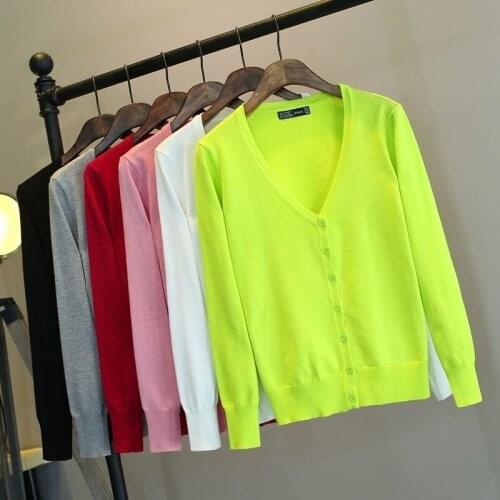 2021 Women Spring Autumn Korean Long Sleeves Single-breasted Knitting Sweaters Female Chic Knitwear V-neck Solid Cardigans S442