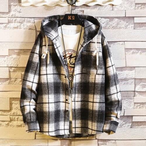 2021 New Arrived Plaid Hoodie Sweatshirt Men Flannel Fleece Style Hip Hop High Street Casual Cardigan Long-Sleeved