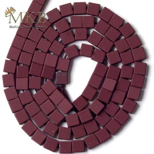6*6mm90pcs Natural Stone Wine Red Hematite Stone Matte Rubber Squar Beads Space Loose Beads For Jewelry Making Diy Bracelet 15"