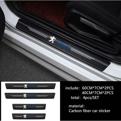 4PCS Car Door Threshold Carbon Protector Door Sill Guards Stickers For Peugeot 107 207 307 407 308 607 508 3008 Accessories