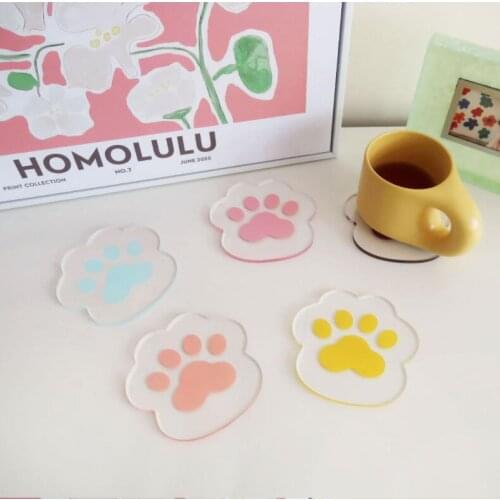 Acrylic Cute Cat Paw Cup Mat Table Insulation Coaster Sakura Coffee Tea Holder Tableware Dish Tray Kitchen Coaster 11cm