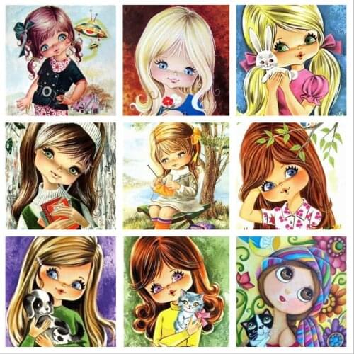 Diamond Embroidery Cross Stitch Kit AB Drill 5D Diamond Painting Cartoon big eyed girl Velvet canvas lace Home Decoration uk