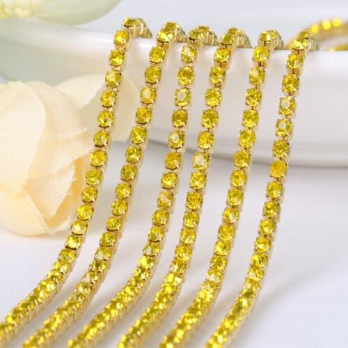 Lemon yellow 10Yards DIY Rhinestone Chain Dense Gold bottom sewing Rhinestones for clothing Art Decoration