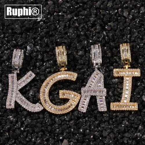 Baguette Alphabet Letters Pendant Necklace Gold Silver Color AAAA Zirconia Lady Hip Hop Neck Chain Rock Jewelry
