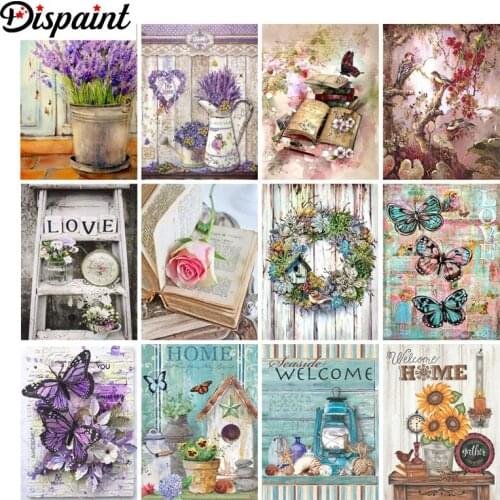 Dispaint Full Diamond Embroidery Diy 5D Diamond Painting Cross Stitch "Flower butterfly landscape" Full Drill Home Room Decor