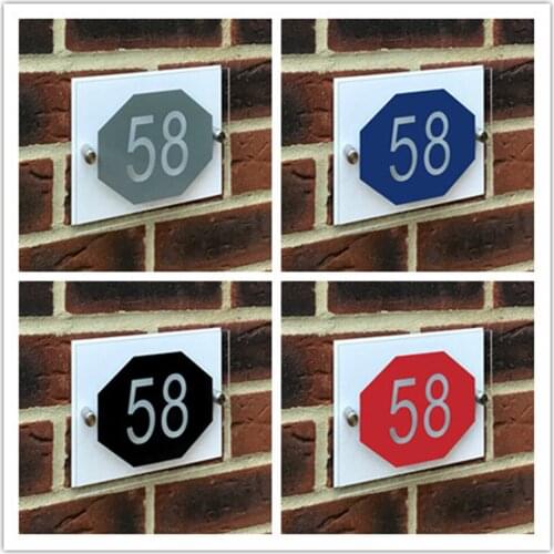 DIY House Number WHITE & RED DECORATIVE HOUSE NUMBER SIGN PLAQUE GLASS EFFECT ACRYLIC
