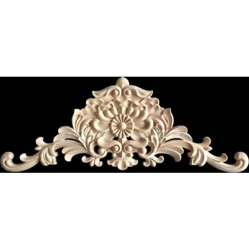European Style Real Wood Long Floral Carving Applique Home Decoration Accessories Door Cabinet Furniture Figurines