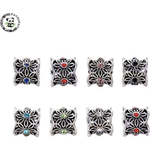 Large Hole European Beads Silver Color Plated Alloy Rhinestone Column Beads For Jewelry Making Mixed Color 9x10mm Hole 5mm