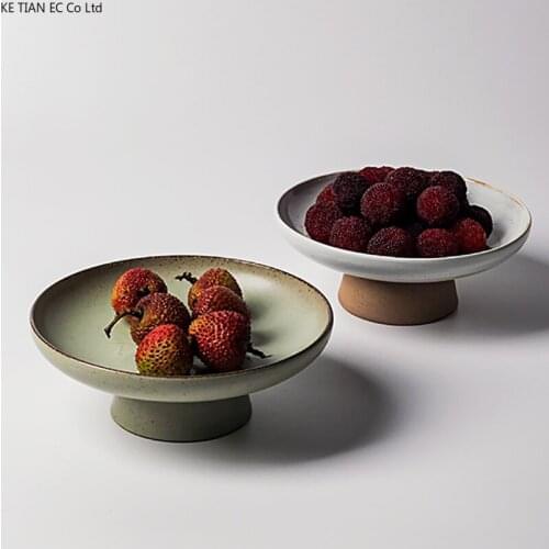 European-style Tall Ceramic Fruit Plate Snack Plate Home Storage Tray Japanese Retro Nut Snack Cake Tall Plate Home Decoration