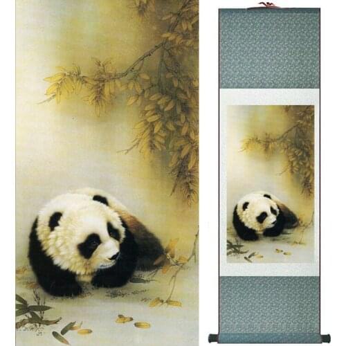 Panda painting traditional Chinese Art Painting Home Office Decoration silk scroll panda art paintingPrinted painting