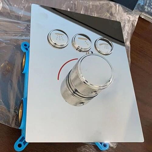 Button Bathroom Faucet Built-in Thermostatic Mixer Bath Diverter Wall Mounted Shower Mixer Switch Tap Black Chrome Panel 2/3 Way