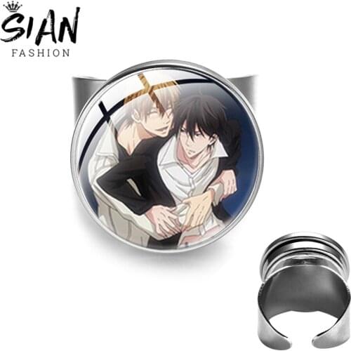 SIAN Anime Dakaretai Otoko 1-i ni Odosarete Imasu Rings Cartoon Art Painting Cosplay Finger Ring Men Women Adjustable Glass Ring