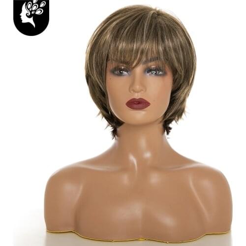 Straight Black Synthetic Wigs With Bangs For Women Medium Length Hair Bob Wig Heat Resistant bobo Hairstyle Cosplay wigs