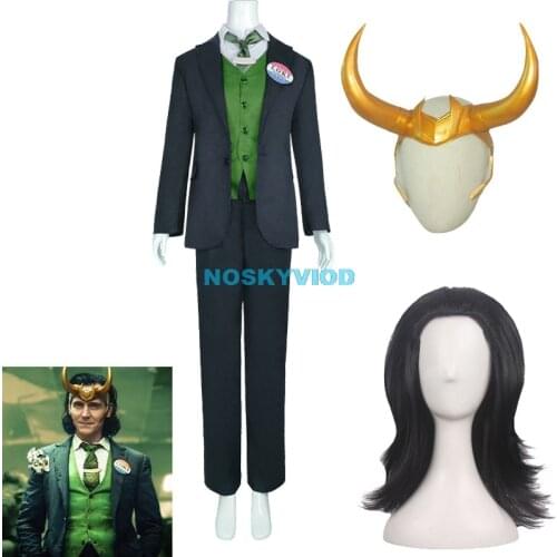 2021 Loki Cosplay Costume Loki Laufeyson Wig and Helmet Props God of Evil Uniform Full Set of Man Costumes