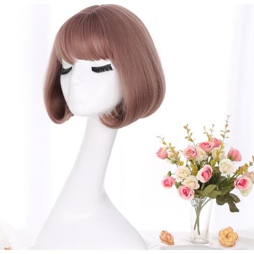 LANLAN wig female BOBO short hair Korean air bangs inner buckle pear roll heat-resistant chemical fiber wig headgear