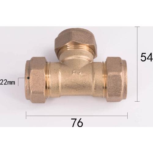 Brass Tee 3 Way Commpression Fitting Union Connector Fit Tube OD 22mm Water Gas Fuel