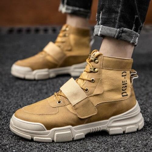 Men Ankle Martin Boots Outdoor Leather Autumn Winter Non-slip Lace Up Walk Male Casual Flats Work Shoes Fashion Hook & Loop