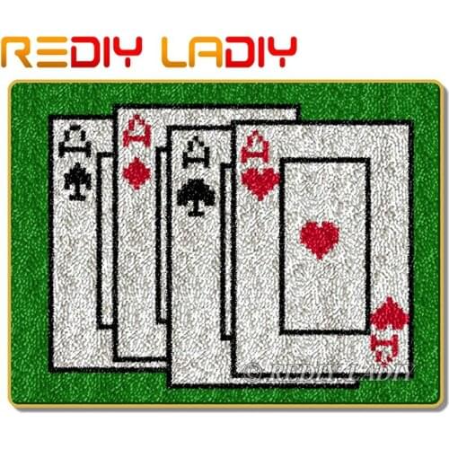 Latch Hook Rug Kits Crocheting Carpet Rug Poker Card Acrylic Yarn Pre-Printed Canvas Cushion Mat Crochet Tapestry Hobby & Crafts