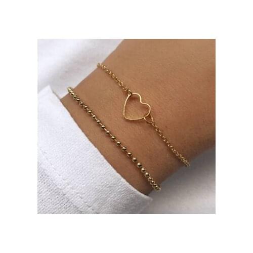 Docona 4pcs/set Simple Style Hollow Heart Bracelet Set for Women Black Bead Tree Leaf Multi-layer Bangle Lady Bohemian Jewelry