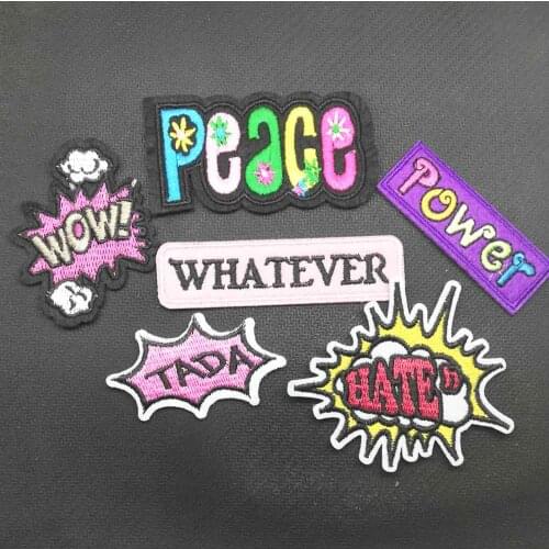Letters Peace Power Whatever Tada Hate Iron On Embroidered Clothes Patches For Clothing Stickers Garment Wholesale