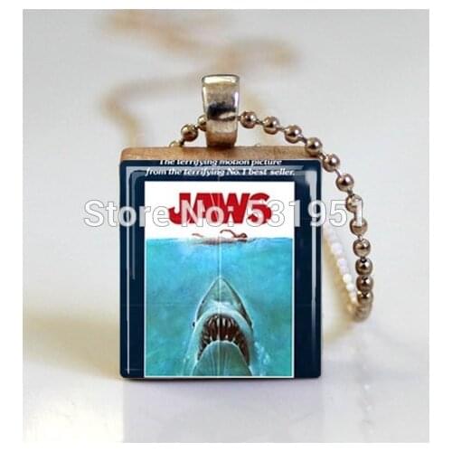 Wholesale Jaws Movie Poster Scrabble Tile Pendant with Ball Chain Necklace Included,Scrabble Tile Necklace